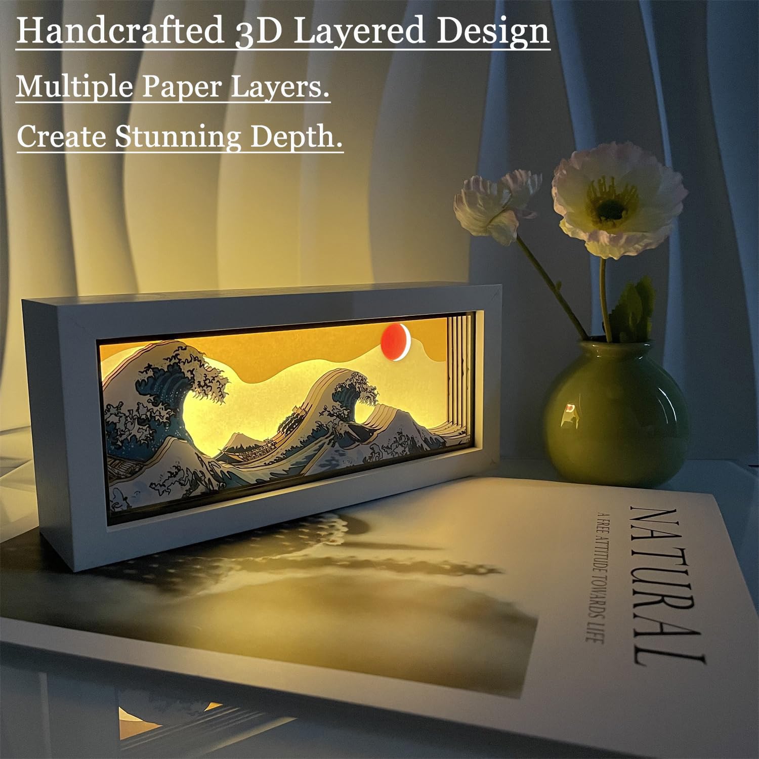 VGQ Hokusai The Great Wave 3D Paper Carving LED Night Light